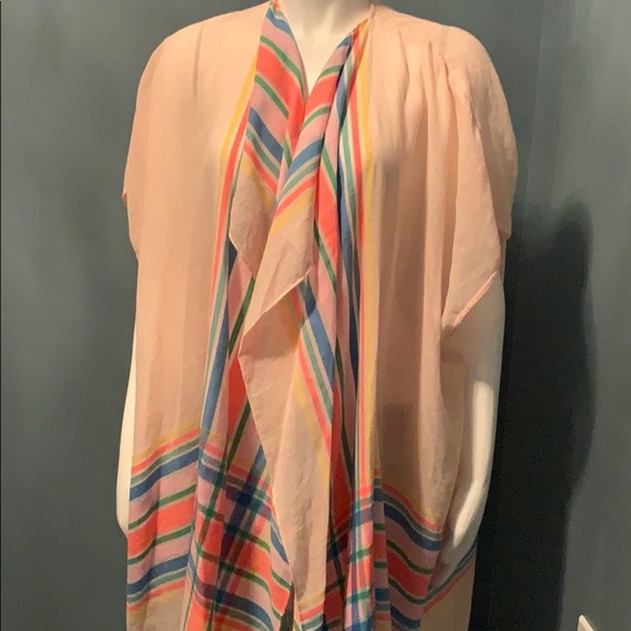 Neon Plaid Kimono Draped Coverup One Size - Picture 2 of 5